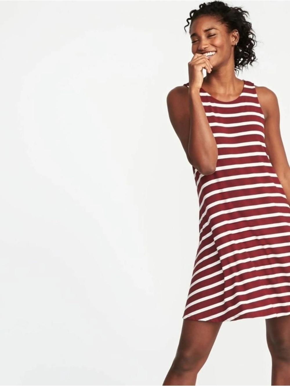 *OLD NAVY* Rust x White Striped Sleeveless Midi Shift Dress Size Large
